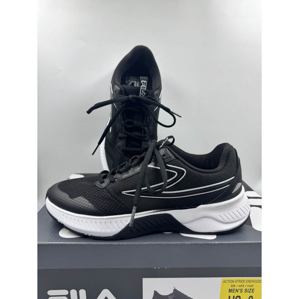 FILA Men’s Action-Stride Energized Black White Athletic Sneakers Shoes Size 8